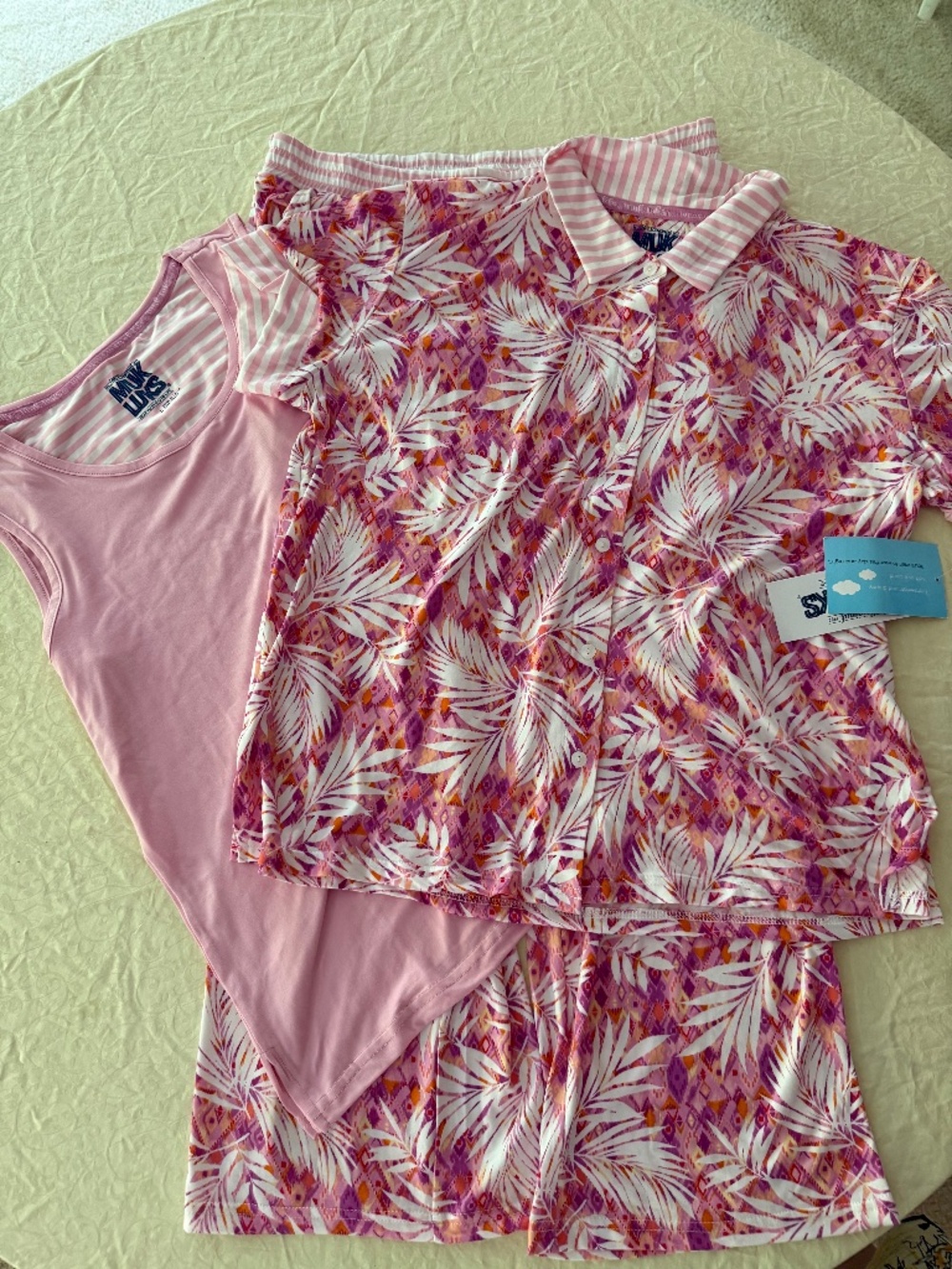 Muk Luks 3 pc Pink Palm Print Cloud Knit Lounge Set Size L NWT
